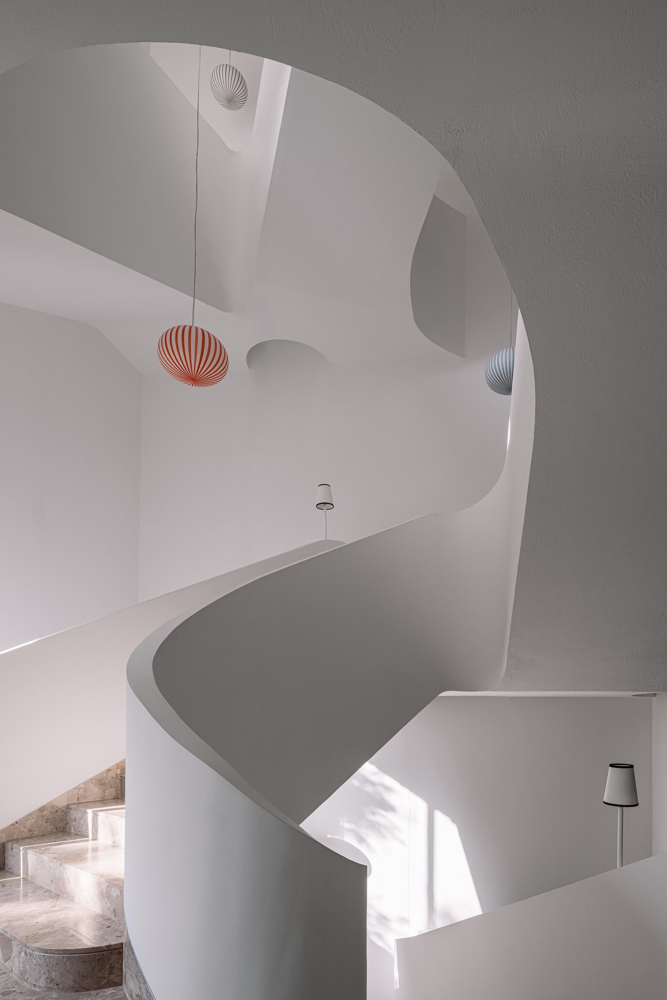 A sculptural white staircase, part of The Home That Was Never a Project